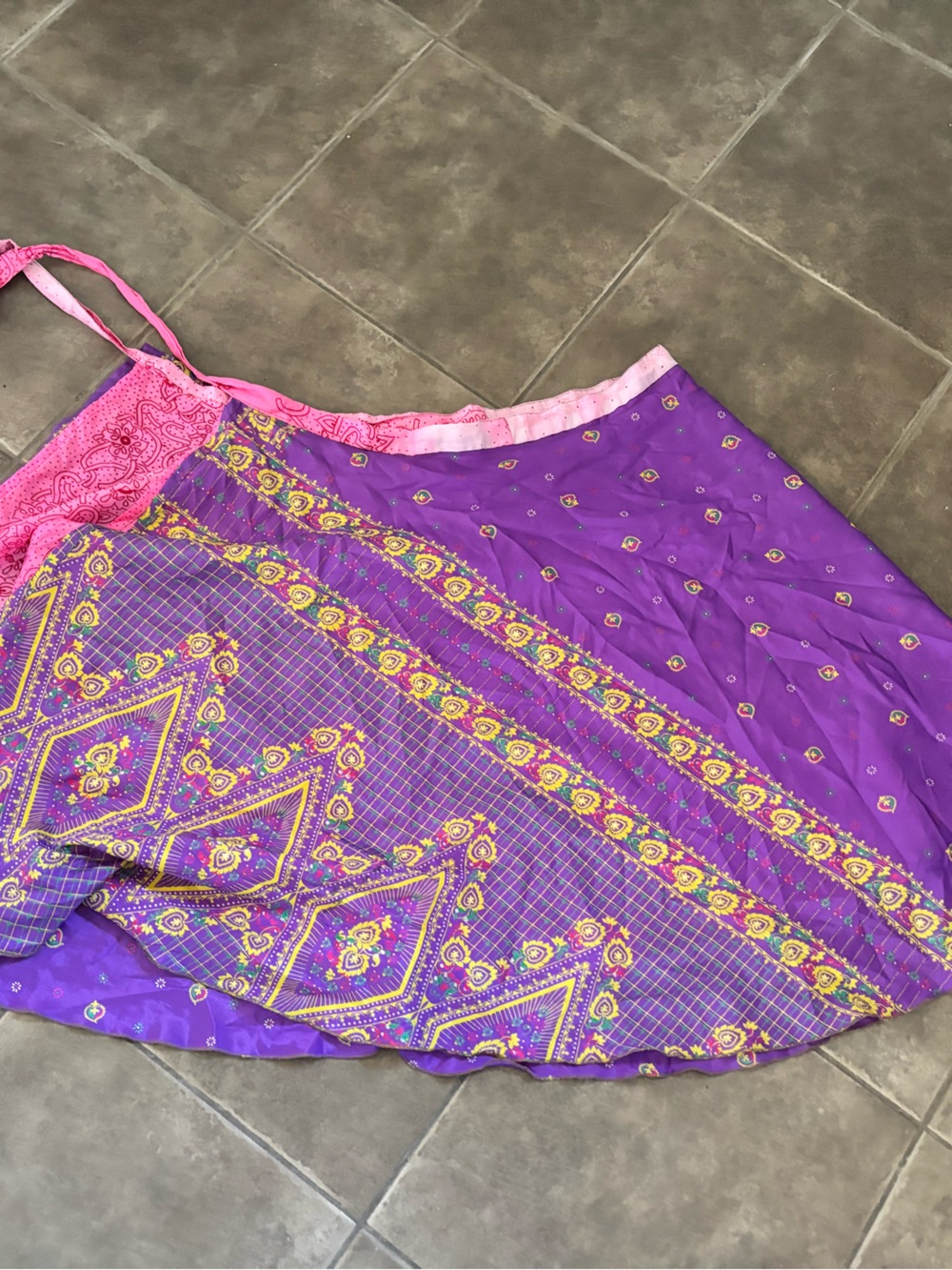 Women's Purple and Pink Printed Wrap Skirt - Reversible